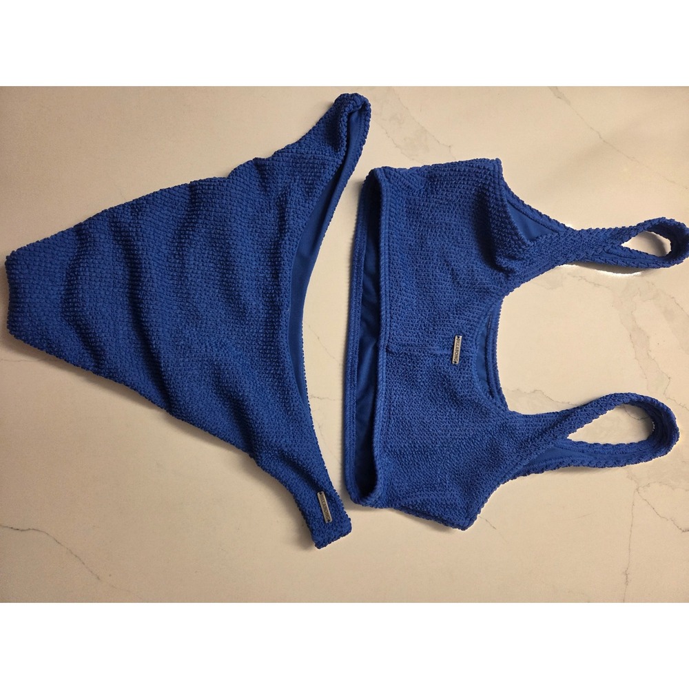 Billabong Crinkle Bikini Set Cobalt Blue Scoop Neck Two Piece Swimsuit - Picture 5 of 7